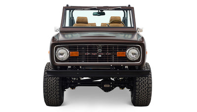 Ford Bronco 1970 in Matte Macadamia Brown with whiskey leather interior and black wheels