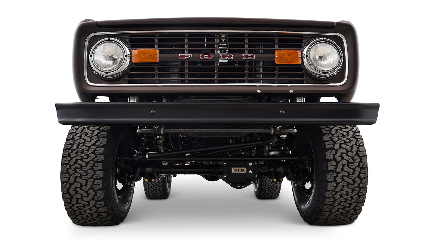 Ford Bronco 1970 in Matte Macadamia Brown with whiskey leather interior and black wheels