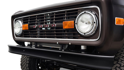 Ford Bronco 1970 in Matte Macadamia Brown with whiskey leather interior and black wheels