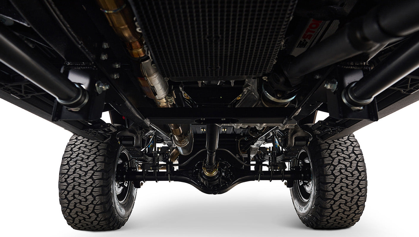 Ford Bronco 1970 in Matte Macadamia Brown with whiskey leather interior and black wheels Wooden Steering Wheel diamond stitch undercarriage