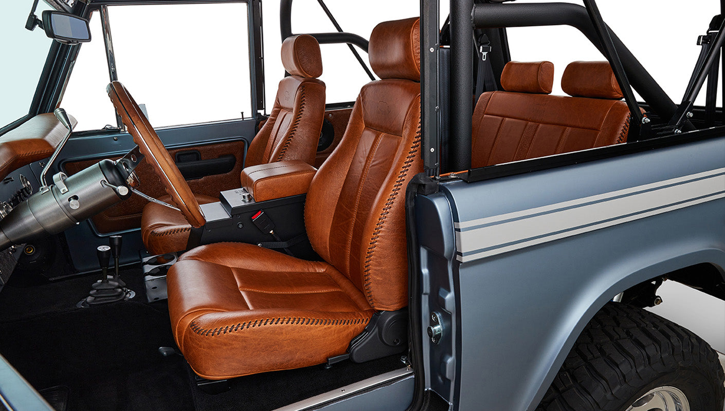 Ford Bronco 1972 Matte Brittany Blue Coyote Series with Black Soft Top Custom Leather Interior