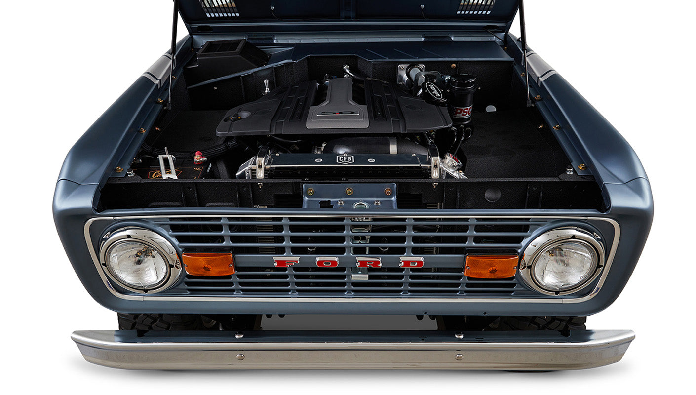 Ford Bronco 1972 Matte Brittany Blue Coyote Series with Black Soft Top Engine