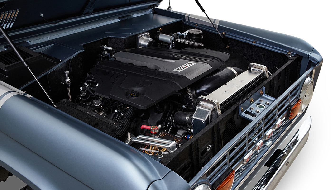 Ford Bronco 1972 Matte Brittany Blue Coyote Series with Black Soft Top Engine