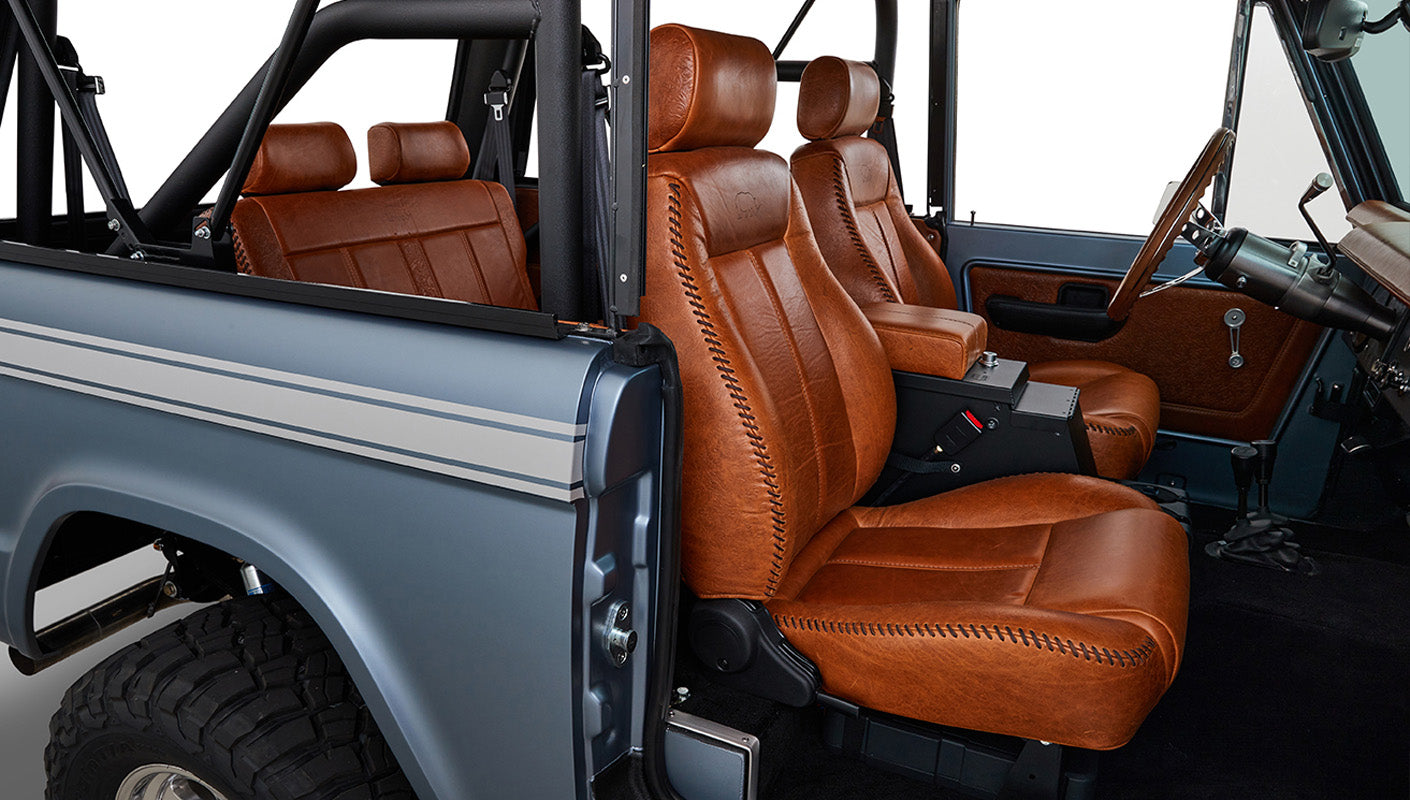 Ford Bronco 1972 Matte Brittany Blue Coyote Series with Black Soft Top Custom Leather Interior