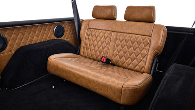 Ford Bronco 1973 Black Coyote Series with Custom Whiskey Diamond Stitch Interior