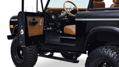 Ford Bronco 1973 Black Coyote Series with Custom Whiskey Diamond Stitch Interior