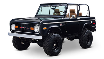 Ford Bronco 1973 Black Coyote Series with Custom Whiskey Diamond Stitch Interior