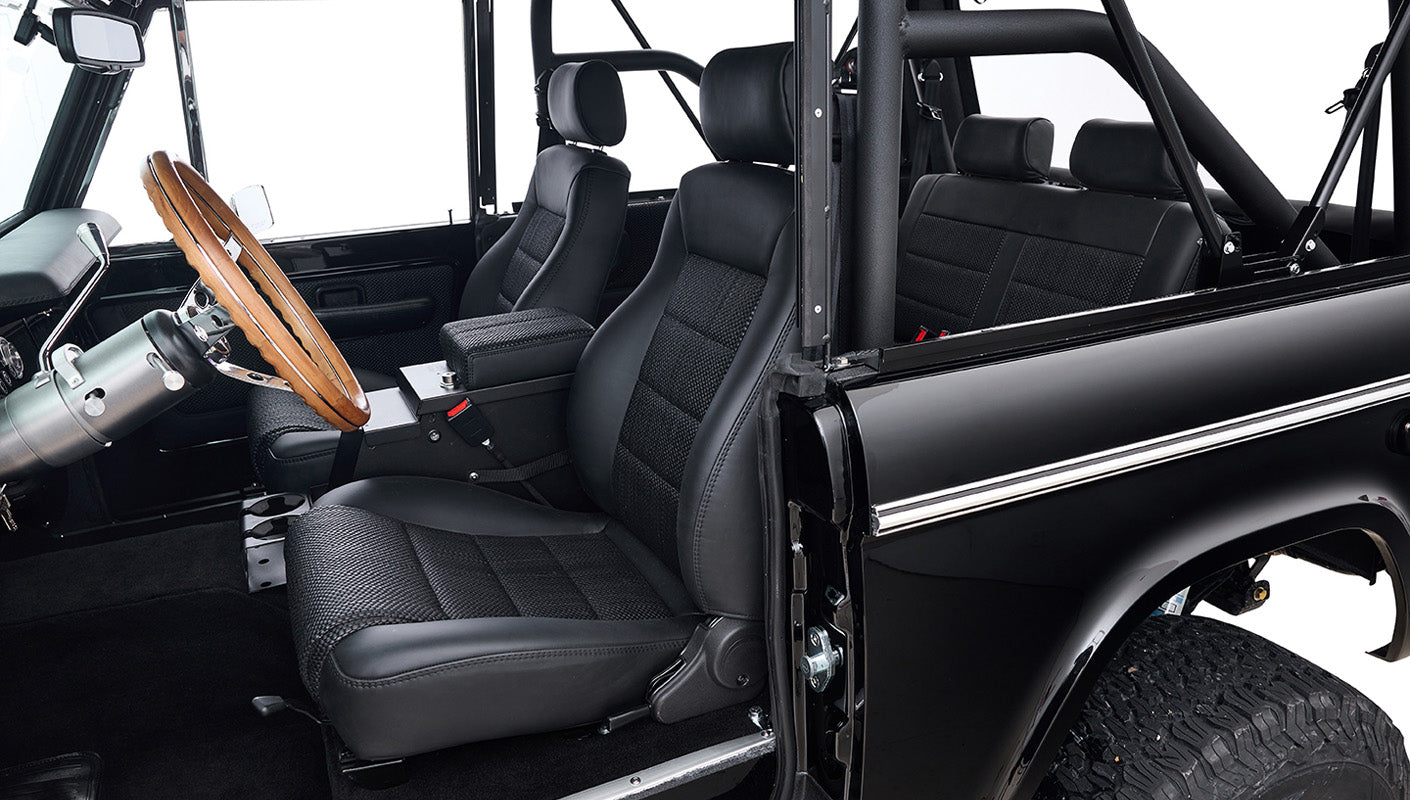 Ford Bronco 1973 Black Coyote Series with Black Soft Top Custom Basket Weave Interior