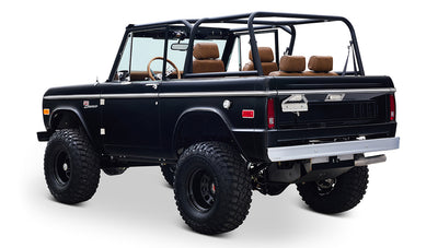 Ford Bronco 1973 Black Coyote Series with Custom Whiskey Diamond Stitch Interior