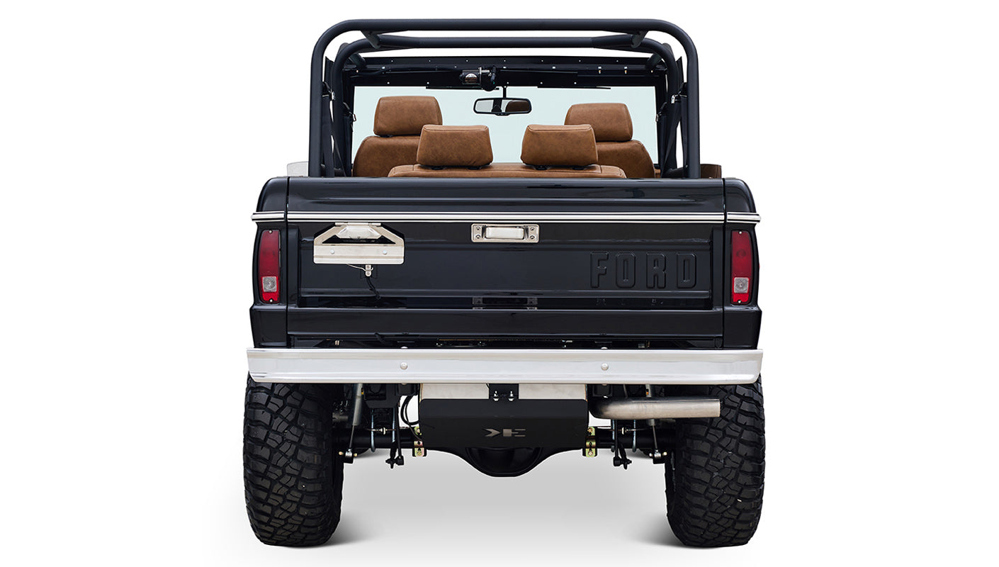 Ford Bronco 1973 Black Coyote Series with Custom Whiskey Diamond Stitch Interior