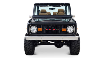 Ford Bronco 1973 Black Coyote Series with Custom Whiskey Diamond Stitch Interior