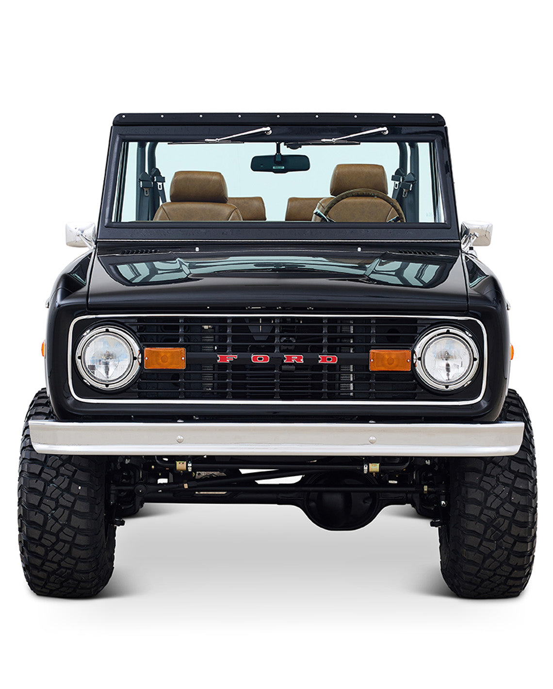 Ford Bronco 1973 Black Coyote Series with Custom Whiskey Diamond Stitch Interior