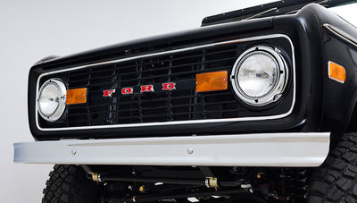 Ford Bronco 1973 Black Coyote Series with Custom Whiskey Diamond Stitch Interior