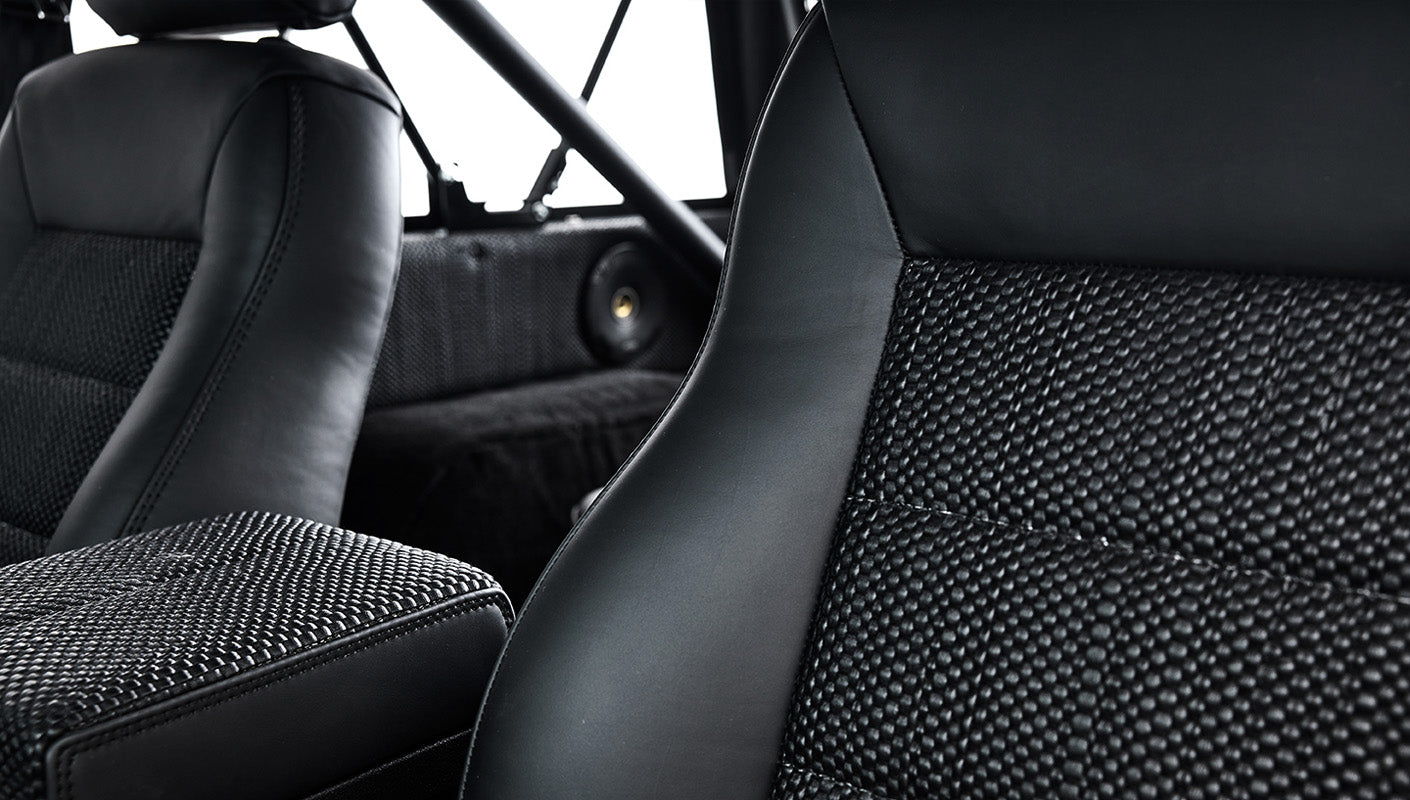 Ford Bronco 1973 Black Coyote Series with Black Soft Top Custom Basket Weave Interior