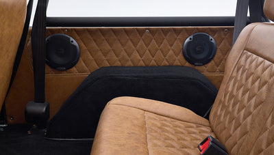 Ford Bronco 1973 Black Coyote Series with Custom Whiskey Diamond Stitch Interior