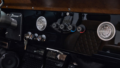 Ford Bronco 1973 Black Coyote Series with Custom Whiskey Diamond Stitch Interior