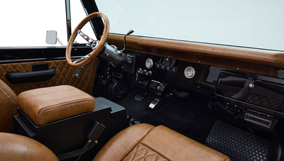 Ford Bronco 1973 Black Coyote Series with Custom Whiskey Diamond Stitch Interior