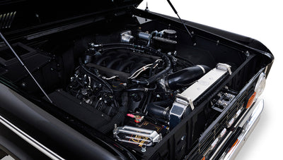 Ford Bronco 1973 Black Coyote Series with Custom Whiskey Diamond Stitch Interior Coyote 5.0L Engine