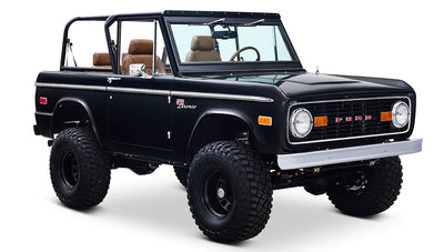 Ford Bronco 1973 Black Coyote Series with Custom Whiskey Diamond Stitch Interior