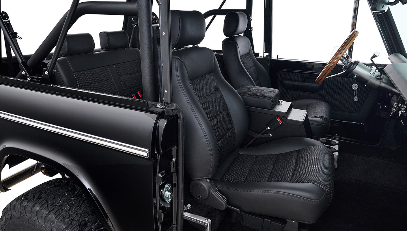 Ford Bronco 1973 Black Coyote Series with Black Soft Top Custom Basket Weave Interior