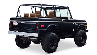 Ford Bronco 1973 Black Coyote Series with Custom Whiskey Diamond Stitch Interior