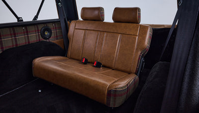 Ford Bronco 1973 Boxwood Green Coyote Series with Brown Soft Top Custom Leather Tartan Interior