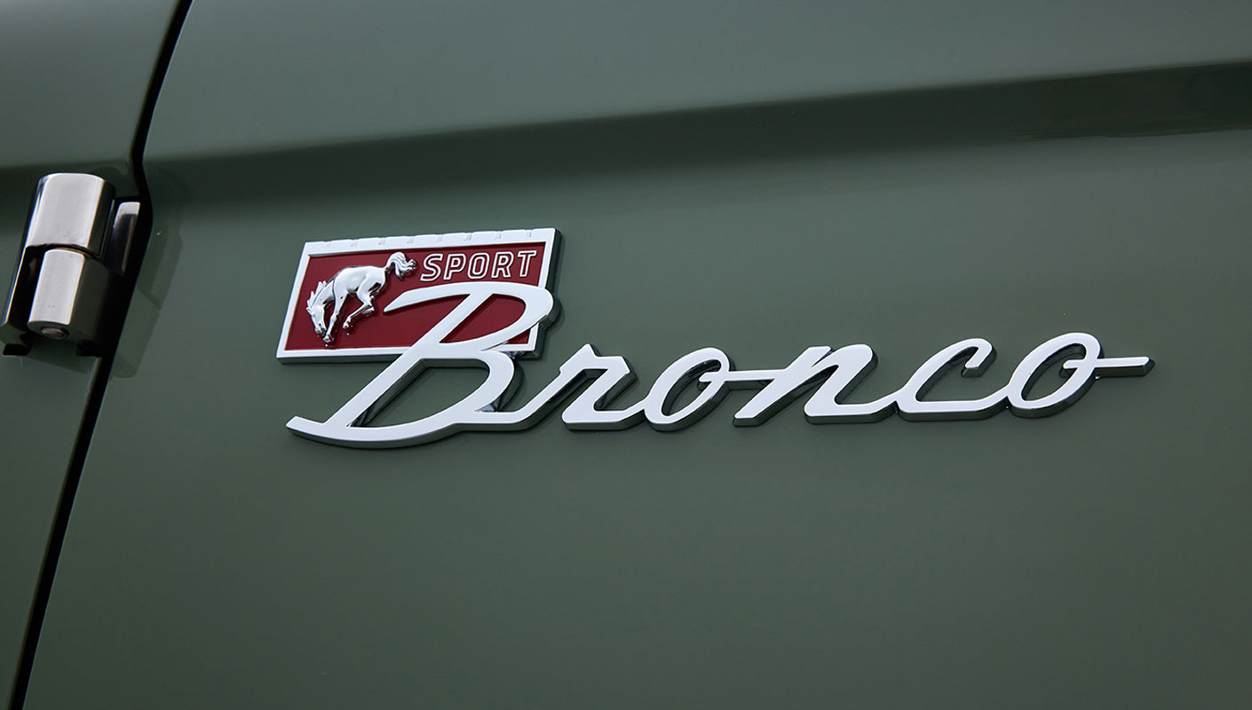 Ford Bronco 1973 Boxwood Green Coyote Series with Brown Soft Top Custom Leather Tartan Interior
