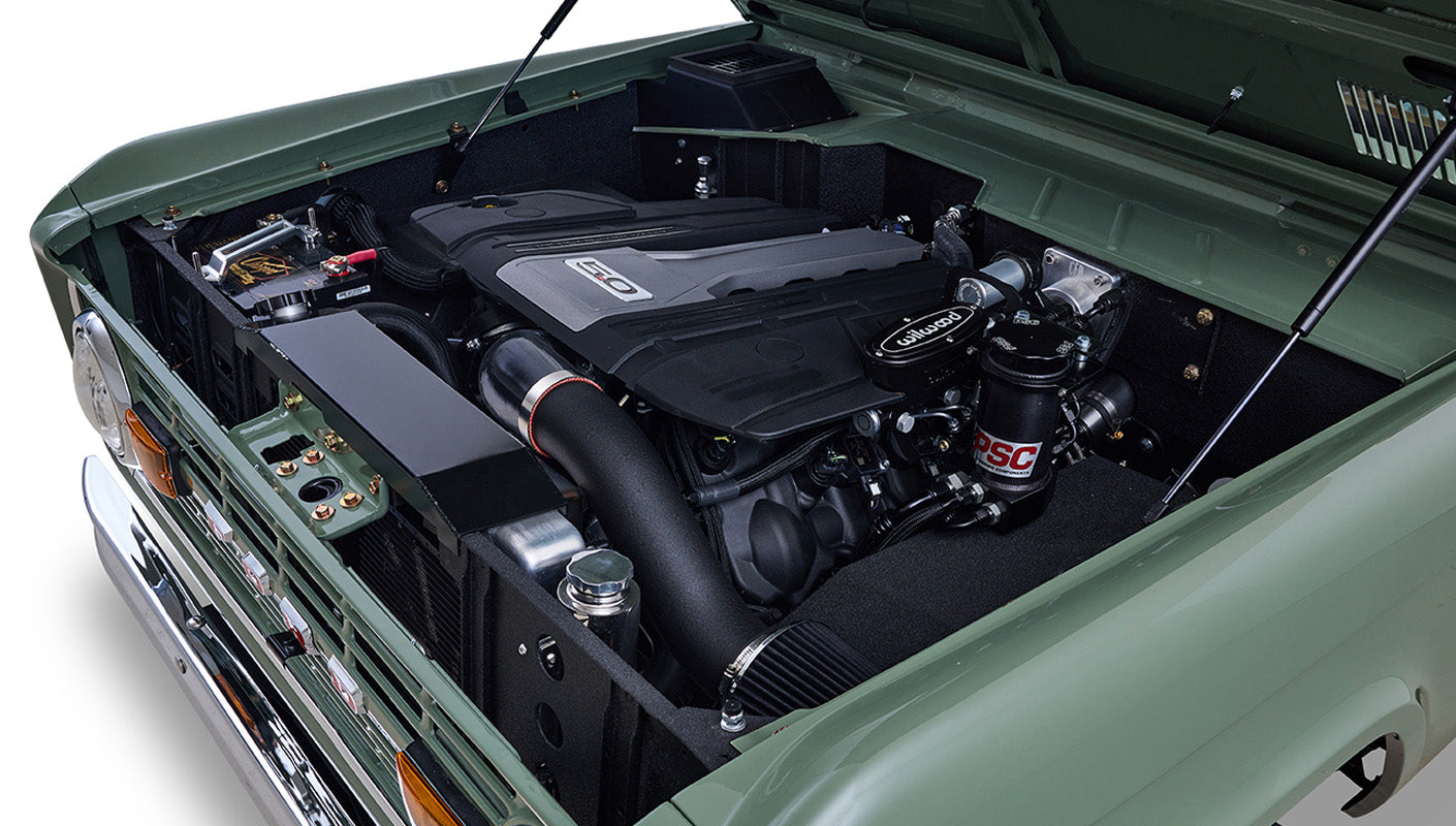 Ford Bronco 1973 Boxwood Green Coyote Series with Brown Soft Top Custom Leather Tartan Interior