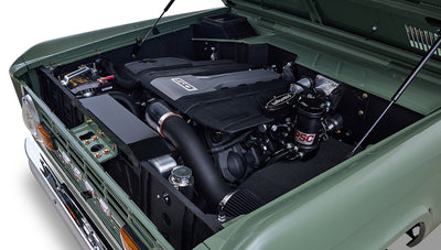 Ford Bronco 1973 Boxwood Green Coyote Series with Brown Soft Top Custom Leather Tartan Interior