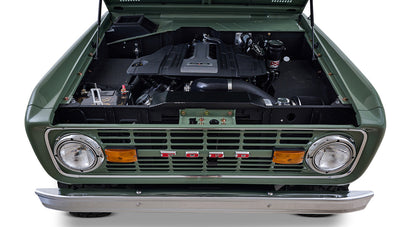 Ford Bronco 1973 Boxwood Green Coyote Series with Brown Soft Top Custom Leather Tartan Interior