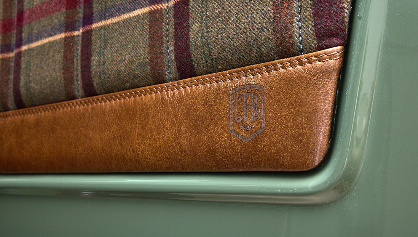 Ford Bronco 1973 Boxwood Green Coyote Series with Brown Soft Top Custom Leather Tartan Interior