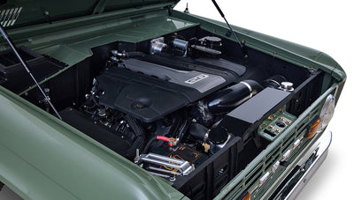 Ford Bronco 1973 Boxwood Green Coyote Series with Brown Soft Top Custom Leather Tartan Interior