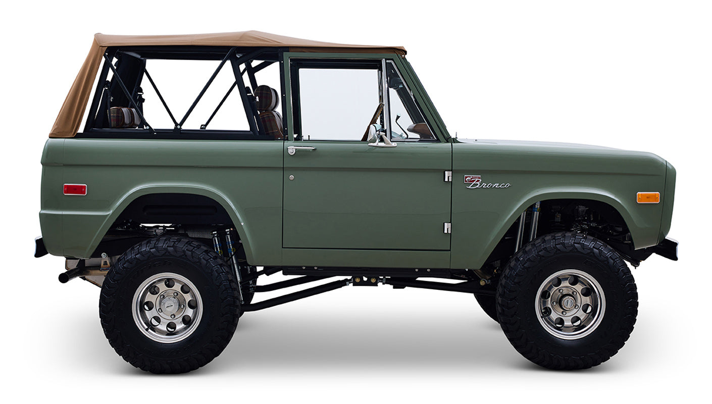Ford Bronco 1973 Boxwood Green Coyote Series with Brown Soft Top