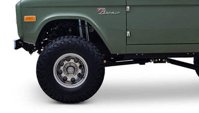 Ford Bronco 1973 Boxwood Green Coyote Series with Brown Soft Top Custom Leather Tartan Interior
