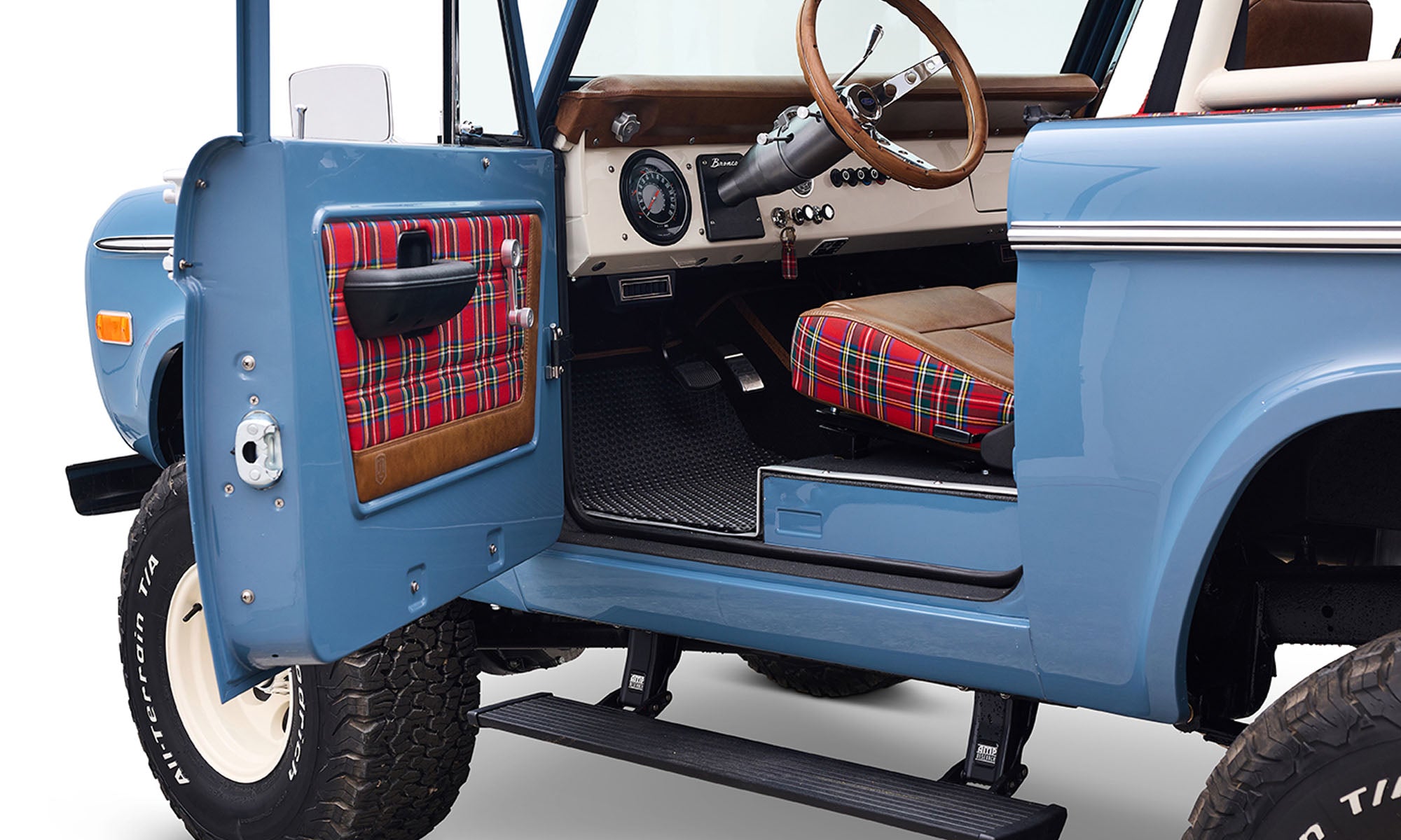 1973 Classic Ford Broncos Coyote Series with Bikini Top & Custom Leather and Tartan Plaid Interior Charles Schwab Plaid
