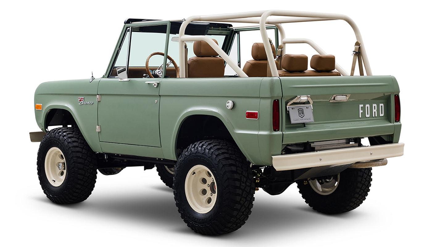 Ford Bronco 1973 Grasmere Green Coyote Series Wimbledon White Custom Interior