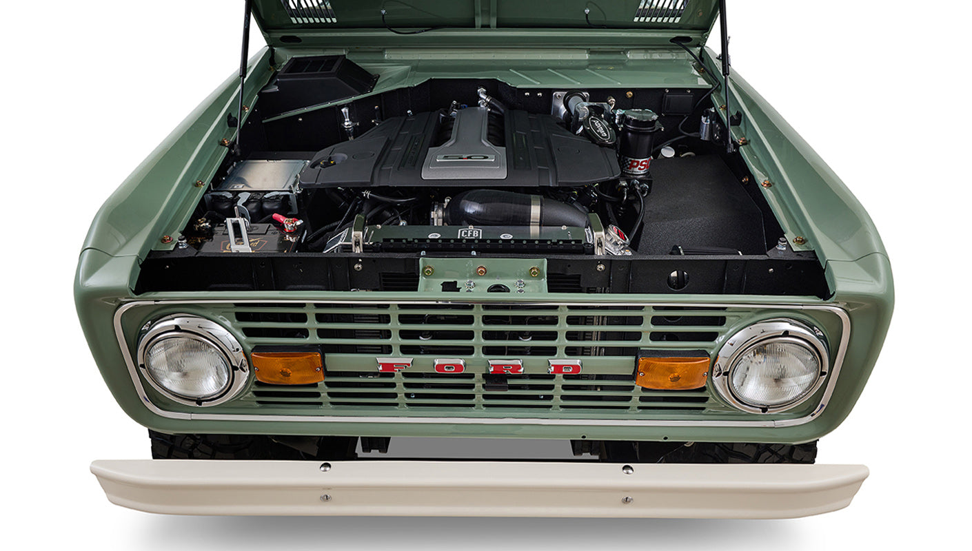 Ford Bronco 1973 Grasmere Green Coyote Series Wimbledon White Custom Interior