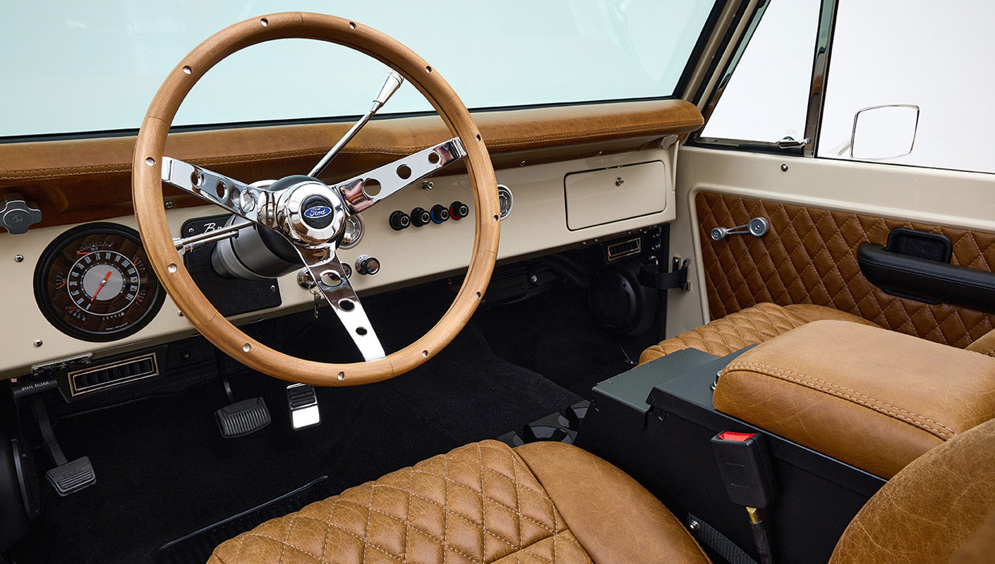 Ford Bronco 1973 Harvest Moon Coyote Series with Custom Whiskey Leather Diamond Stitch Interior
