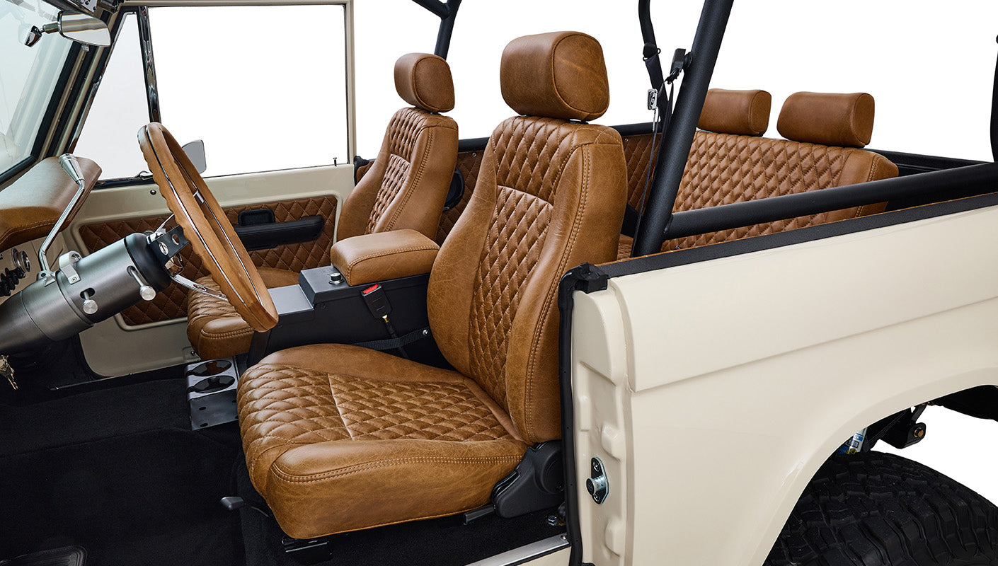 Ford Bronco 1973 Harvest Moon Coyote Series with Custom Whiskey Leather Diamond Stitch Interior