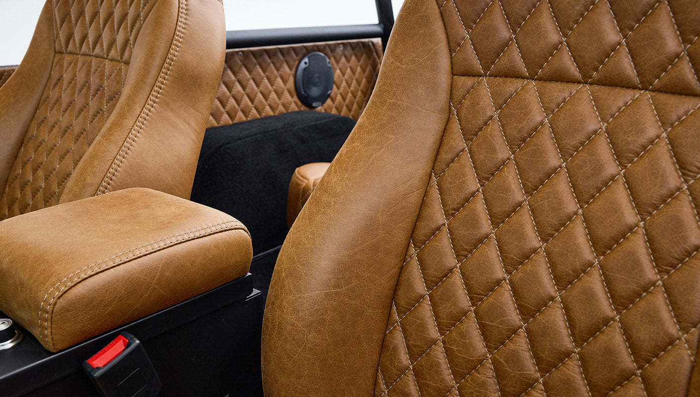 Ford Bronco 1973 Harvest Moon Coyote Series with Custom Whiskey Leather Diamond Stitch Interior