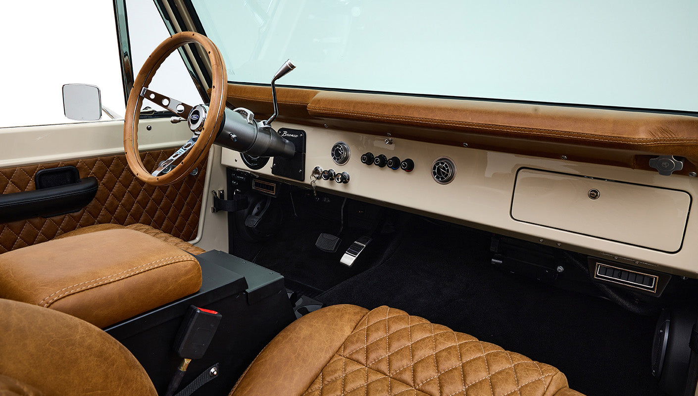 Ford Bronco 1973 Harvest Moon Coyote Series with Custom Whiskey Leather Diamond Stitch Interior