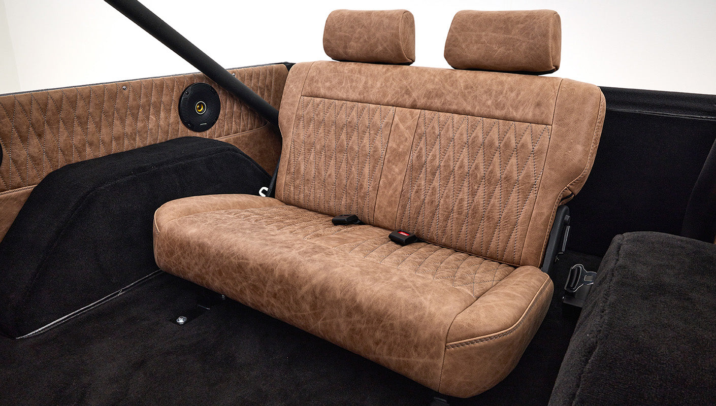 Ford Bronco 1973 Marble Gray Coyote Series Custom Leather Interior Diamond Stitch