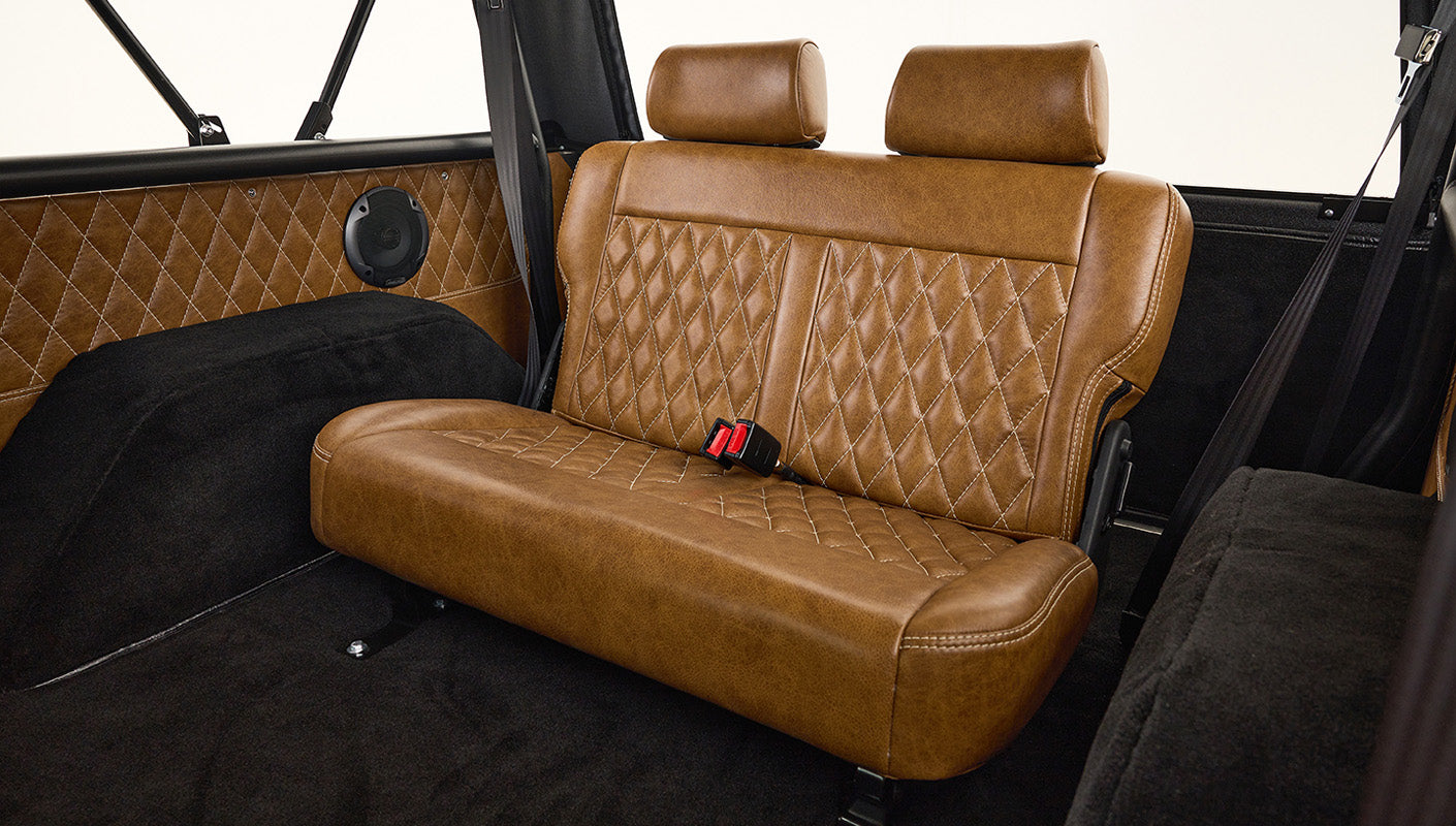 Ford Bronco 1974 Harvest Moon Coyote Series Custom Whiskey Leather Diamond Stitch Interior
