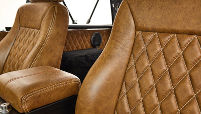 Ford Bronco 1974 Harvest Moon Coyote Series Custom Whiskey Leather Diamond Stitch Interior