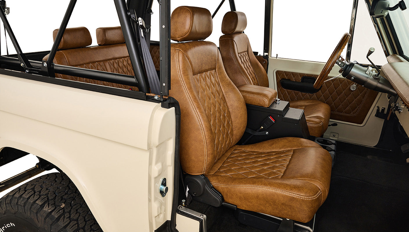Ford Bronco 1974 Harvest Moon Coyote Series Custom Whiskey Leather Diamond Stitch Interior