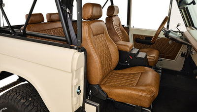 Ford Bronco 1974 Harvest Moon Coyote Series Custom Whiskey Leather Diamond Stitch Interior