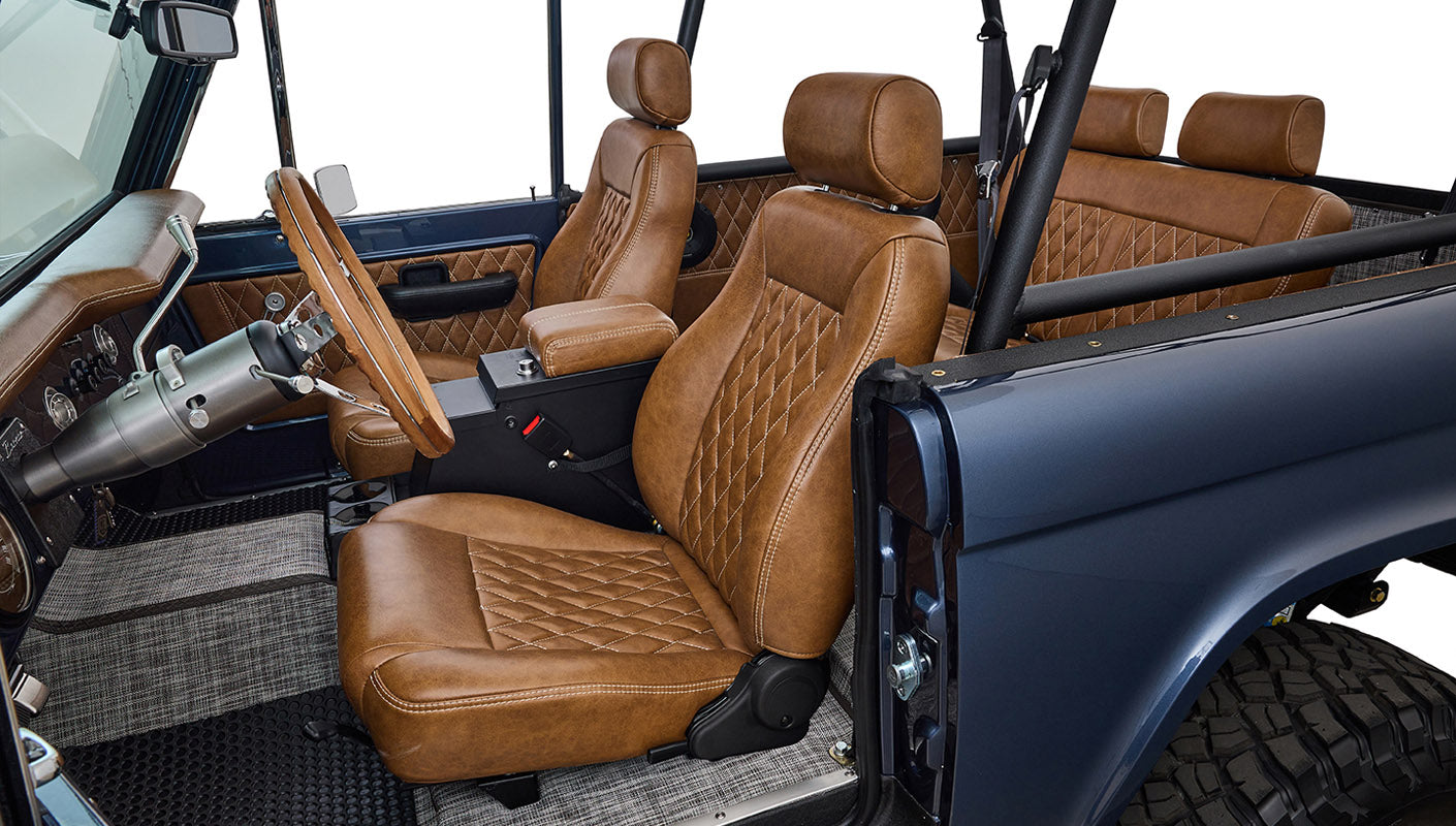 Ford Bronco 1975 Metallic Navy Coyote Series with Custom Diamond Stitch Leather Interior