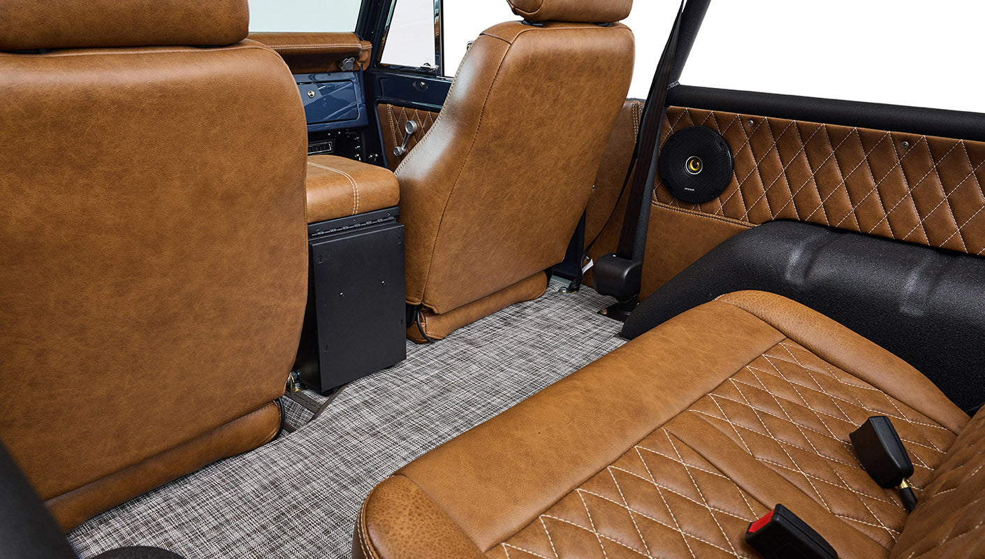 Ford Bronco 1975 Metallic Navy Coyote Series with Custom Diamond Stitch Leather Interior