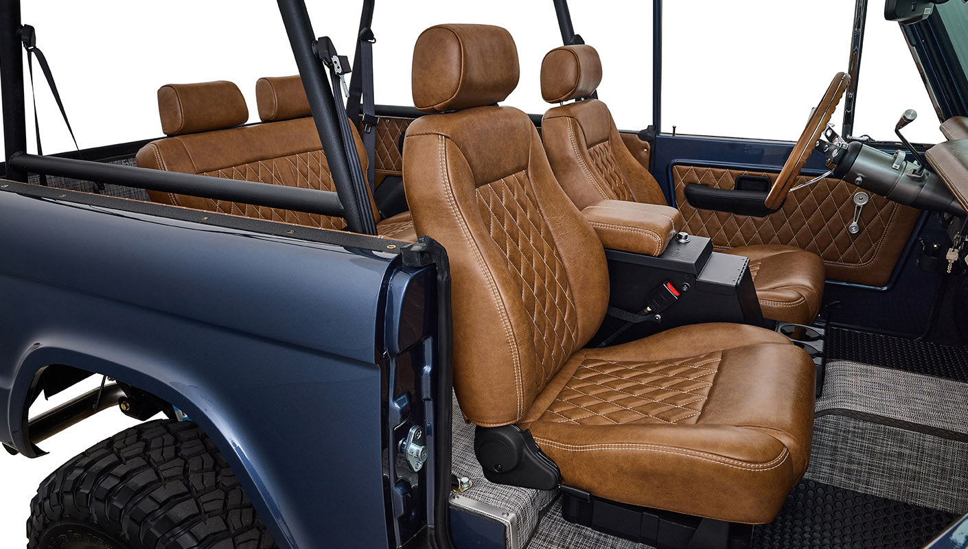Ford Bronco 1975 Metallic Navy Coyote Series with Custom Diamond Stitch Leather Interior