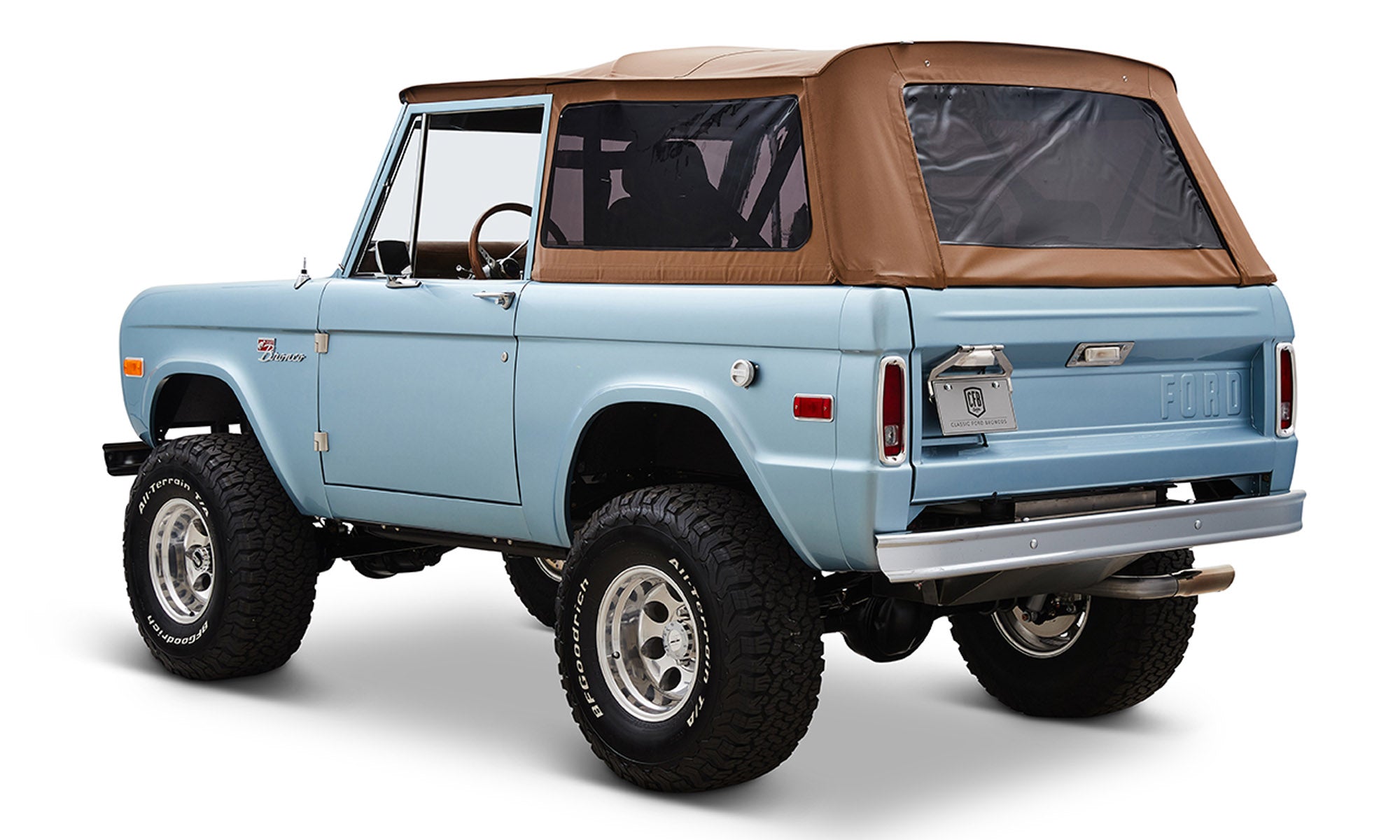 1973 Brittany Blue Ford Bronco 302 Series with Tan Soft Top